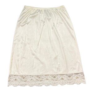 Vintage White Cream Vassarette Nylon + Lace Slip Skirt Size Small